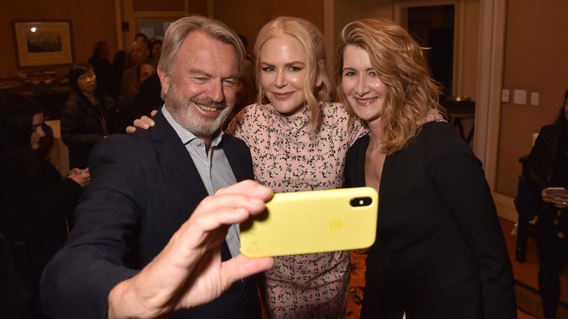 Sam Neill, Nicole Kidman and Laura Dern pictured together in 2019.