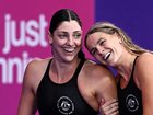 Aussie swim stars Meg Harris and Shayna Jack have a laugh during the Commonwealth Games.