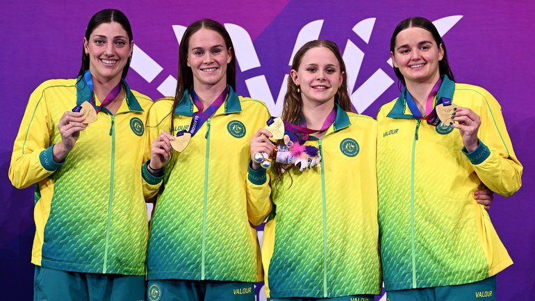 Gold medalists Iona Alexandra Anderson, Sienna Toohey, Alex Perkins and Meg Harris of Team Australia.