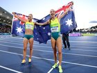 Gold medalist Rose Davies of Team Australia and Silver medalist Jessica Hull of Team Australia pose for a photo after competing in the Women's 5000 Metres Final.
