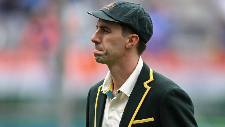 Australian captain Pat Cummins is seen after losing the toss prior to the First Test match for the Border-Gavaskar Trophy between Australia and India at Optus Stadium in Perth, Friday, November 22, 2024. DEAN LEWINS