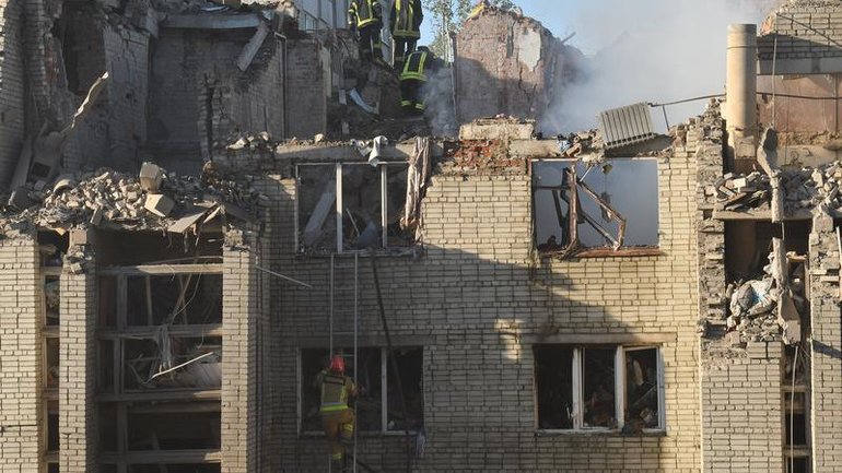 The worst damage in Lviv from a Russian missile and drone attack was to two residential buildings. (AP PHOTO)