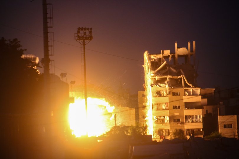 An explosion can be seen after an Israeli attack this week in Gaza City, Gaza.
