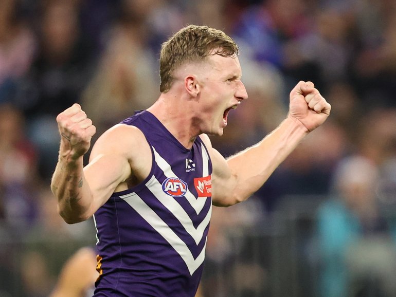 Fremantle’s Josh Treacy is dominating.