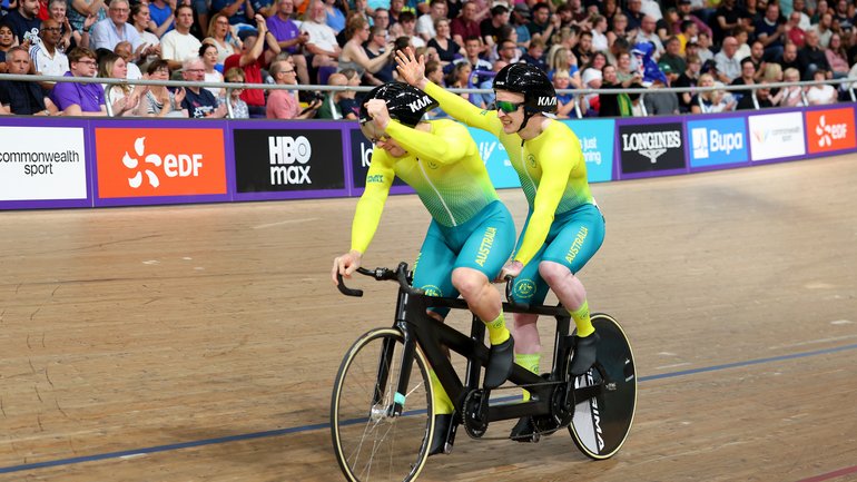 Perth pair Luke Zaccaria and Kane Perris of Team Australia won bronze in the tandem sprint finals.