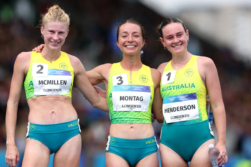 Gold medalist Jemima Montag, Silver medalist Elizabeth McMillen of Team Australia and Bronze medalist Rebecca Henderson.