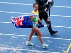 Jemima Montag celebrates her third straight gold medal.