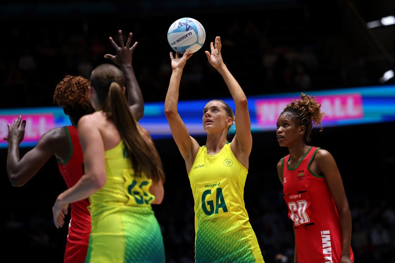 GLASGOW, SCOTLAND - JULY 28: Kiera Austin of Team Australia during the Preliminary Round Pool match between Team Australia and Team Malawi on day five of the Glasgow 2026 Commonwealth Games at The Hydro on July 28, 2026 in Glasgow, Scotland. (Photo by Paul Harding/Getty Images)