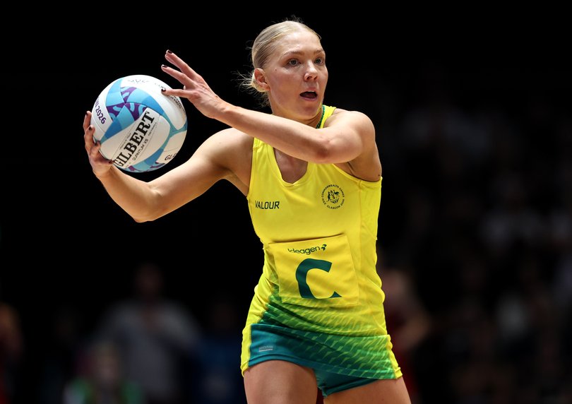 GLASGOW, SCOTLAND - AUGUST 02: Kate Moloney of Team Australia controls the ball during the Bronze Medal Match between Team Australia and Team England on day ten of the Glasgow 2026 Commonwealth Games at The Hydro on August 02, 2026 in Glasgow, Scotland. (Photo by James Fearn/Getty Images)