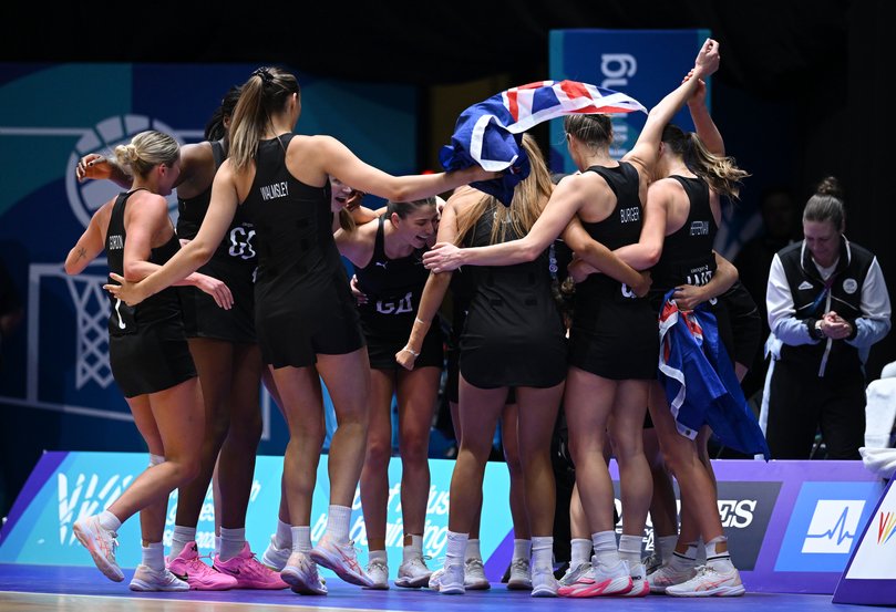Athletes of Team New Zealand celebrate victory during the Gold Medal Match.