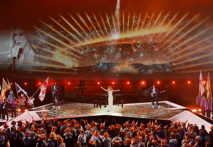 Delta Goodrem performs during the Closing Ceremony on day ten of the Glasgow 2026 Commonwealth Games at The Hydro on August 02, 2026.