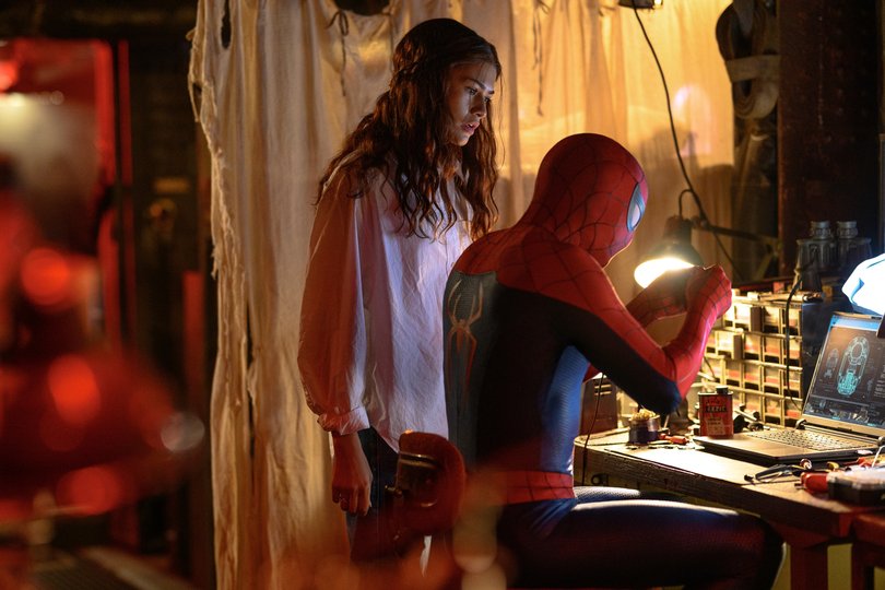 MJ (Zendaya) watches Spider-Man work in Columbia Pictures SPIDER-MAN™: BRAND NEW DAY. Photo by Jay Maidment