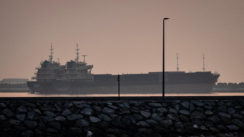 Two ships are anchored off Dubai on July 31, 2026. 