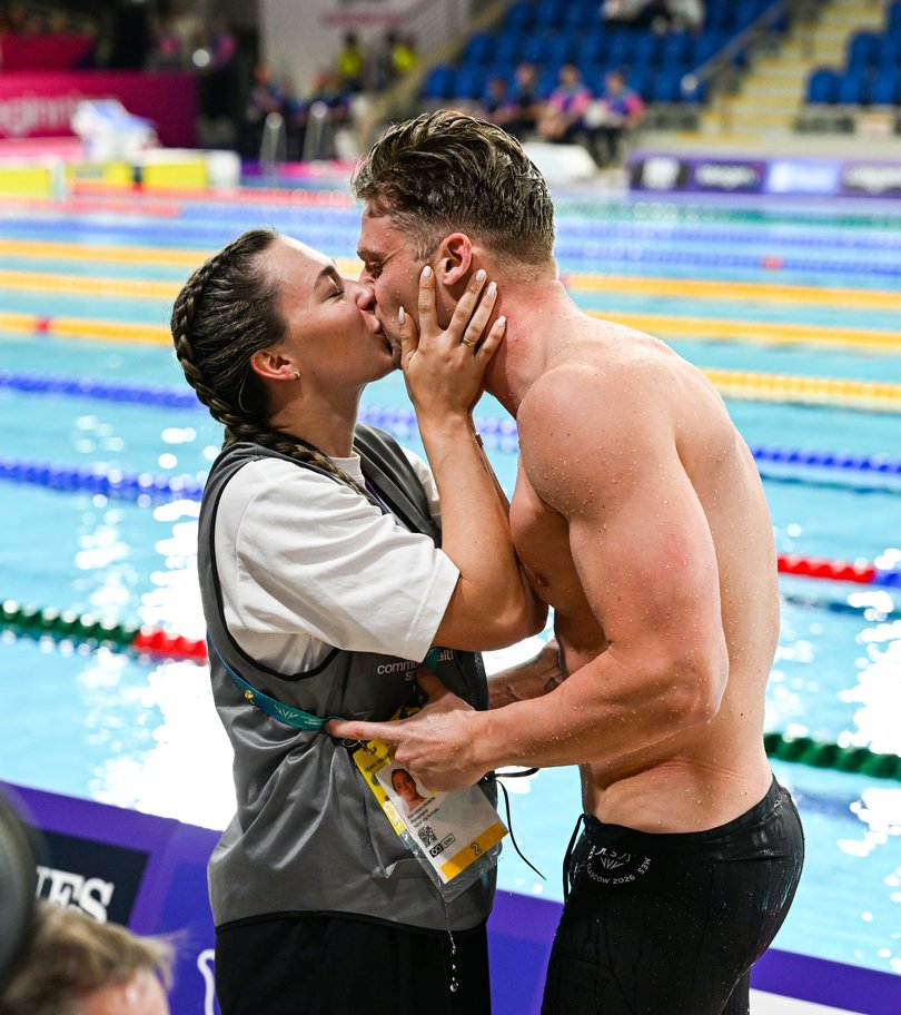 Sam Williamson celebrates with girlfriend and Team Australia photographer Linnea Lindberg.