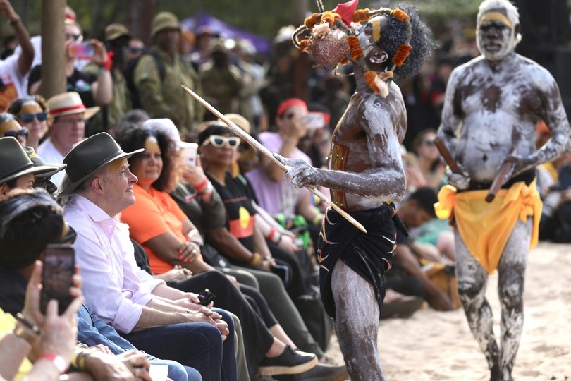 Prime Minister Anthony Albanese at opening ceremony Garma. Picture: Andrew Ritchie The West Australian 4th August 2023