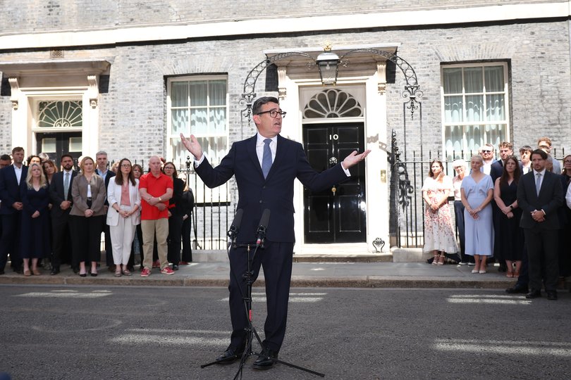 Andy Burnham delivers his inaugural speech as UK's new Prime Minister on on July 20, 2026 in London, England.