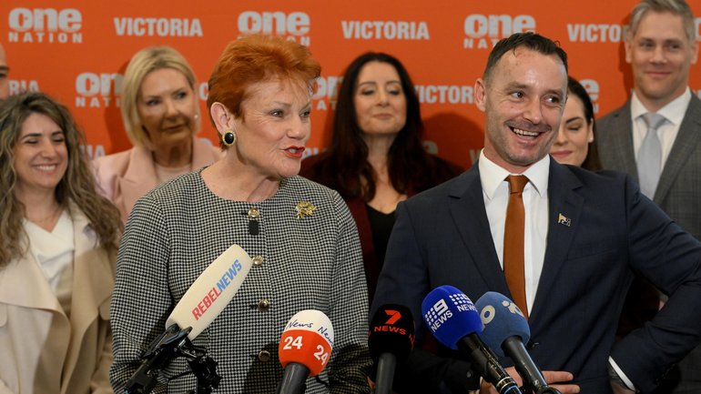 Pauline Hanson holds a press conference to announce the party's new Victorian state leader Warren Pickering.