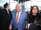 Veteran broadcaster Alan Jones pictured leaving the Downing Centre in Sydney is currently battling allegations he sexually touched and indecently assaulted six men.