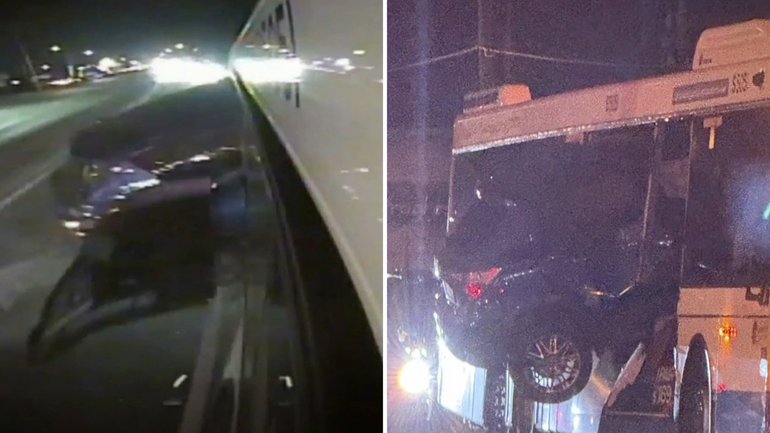 Dramatic new footage has captured the moment a car became airborne before crashing into a Brisbane bus, with the CCTV revealing the bus driver’s response after the shocking impact.