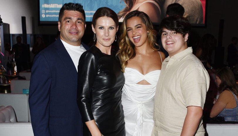 The singer pictured with Lopez, mum Sheri Easterling, and her younger brother at the He’s All That premiere in 2021.