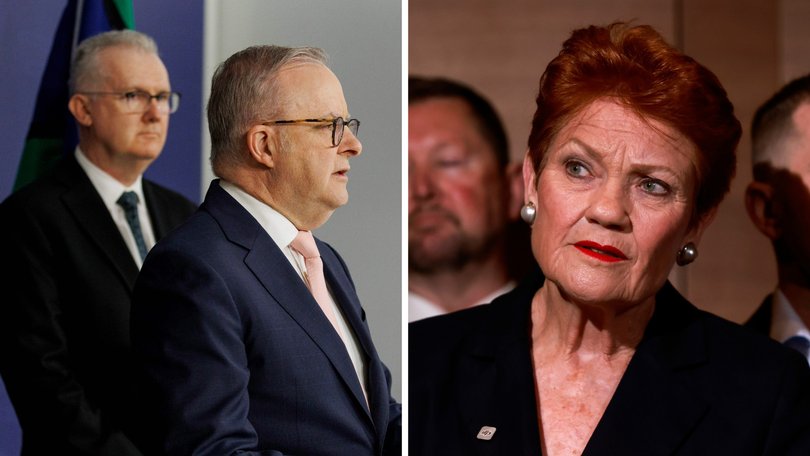 If ever there was doubt that the shadow of One Nation hangs over the very heart of the Albanese Government it has been removed amid chaos over Labor’s migration policy. Pictured: Tony Burke, Anthony Albanese, and Pauline Hanson.