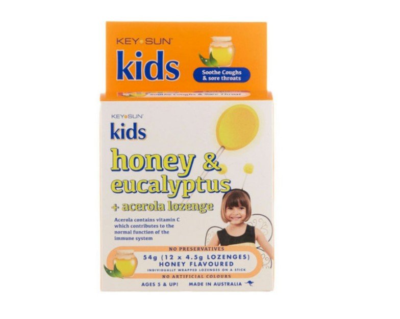 Key-Sun Kids Honey & Eucalyptus + acerola lozenge - 54 g 12 x 4.5 g lozenges have been pulled from shelves at chemists and pharmacies across the nation after it was found to be contaminated with metal.