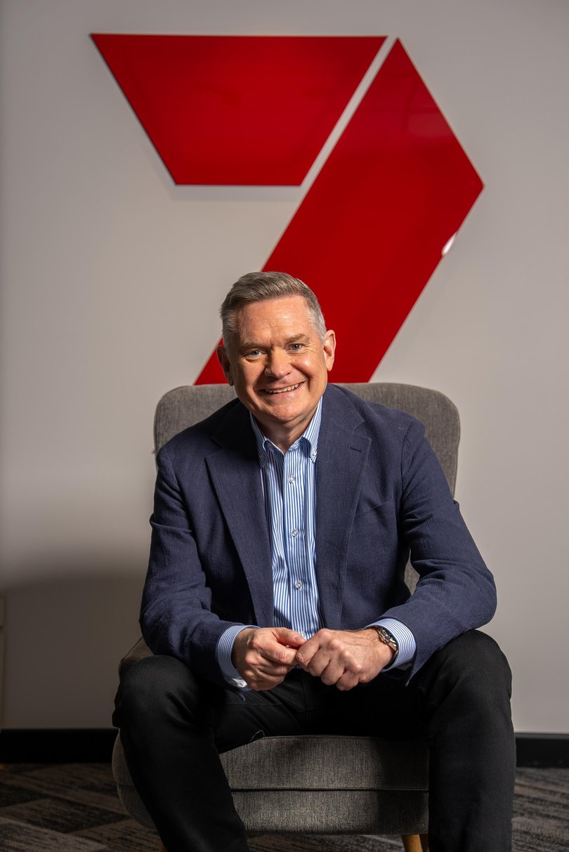 Channel 7 reporter Michael Usher in the studio at Eveleigh in Sydney.