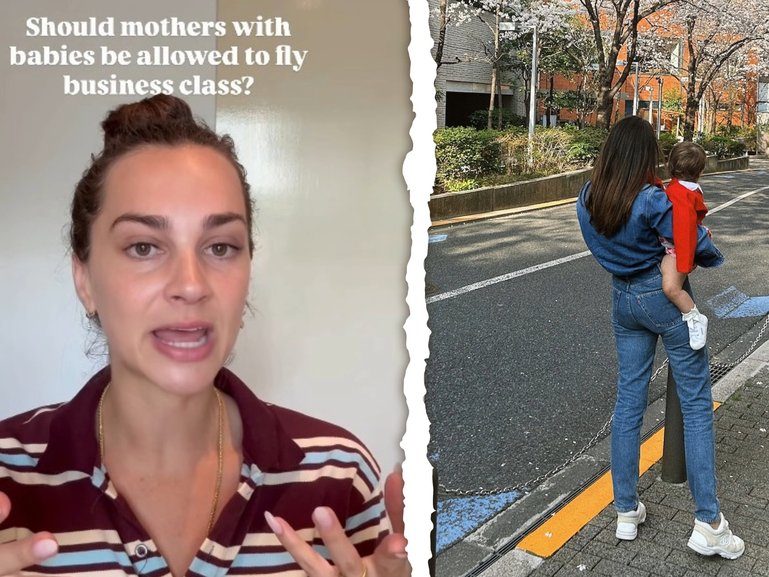 The business owner and mother-of-two revealed she was scolded by another passenger for bringing her 1-year-old into business class.