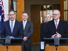 Treasurer Jim Chalmers and Prime Minister Anthony Albanese (front), Minister for Health and Aged Care Mark Butler, and Minister for Finance Senator Katy Gallagher (behind).