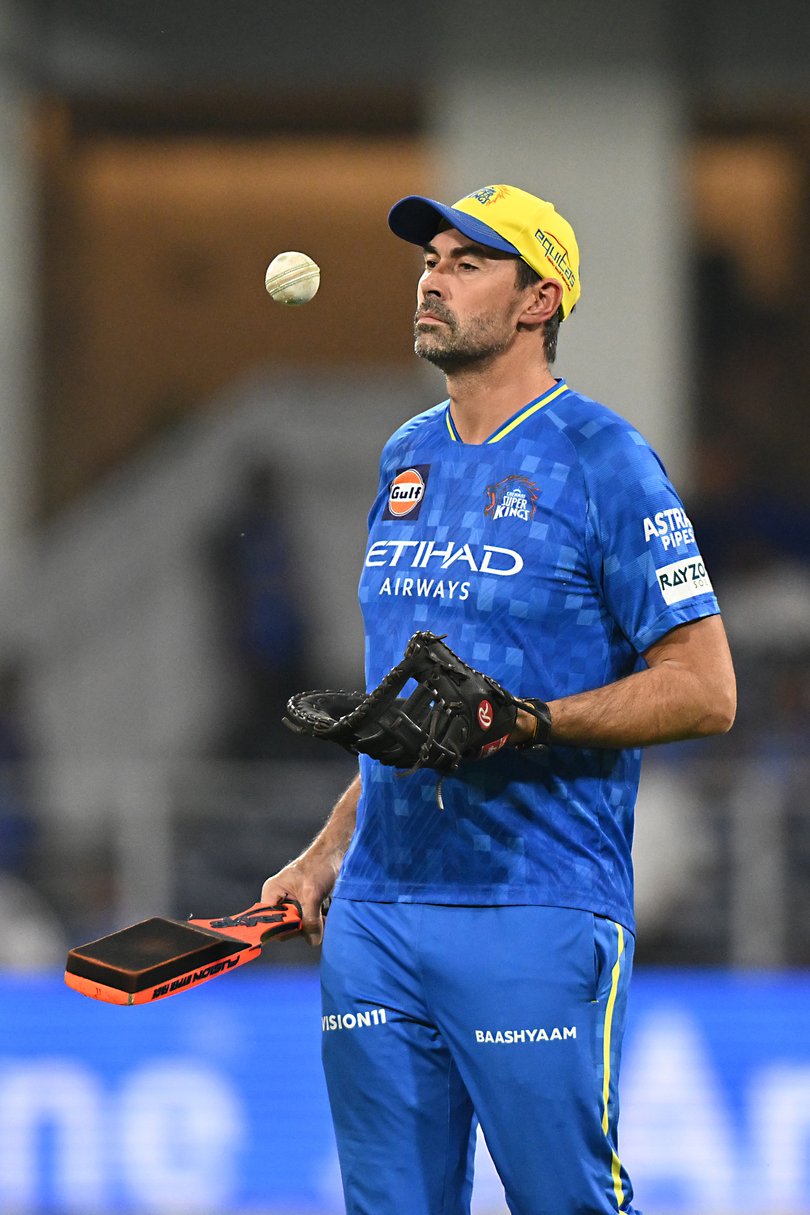 Stephen Fleming coach of Chennai Super Kings warms up.