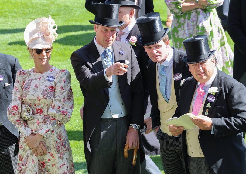 ASCOT, ENGLAND - JUNE 19: (L-R) Zara Tindall, Prince William, Prince of Wales, James Meade and Sir Francis Brooke attend day two of Royal Ascot 2024 at Ascot Racecourse on June 19, 2024 in Ascot, England. (Photo by Chris Jackson/Getty Images)
