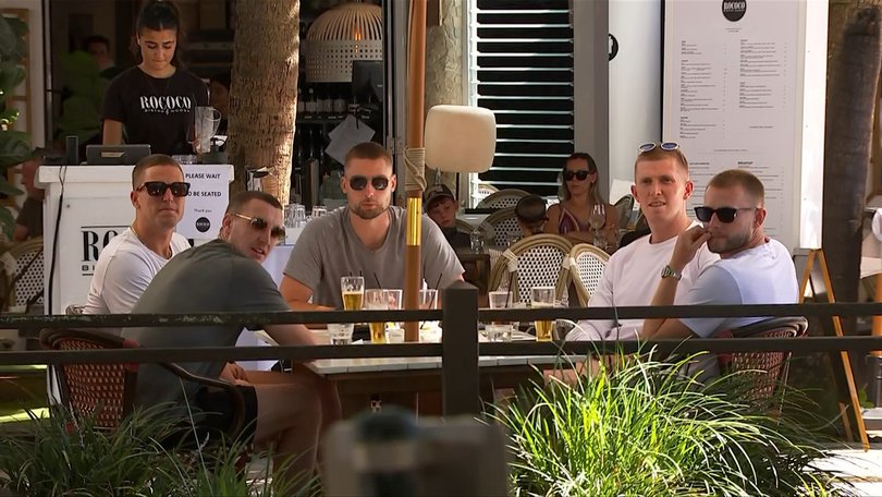 England cricket team having beers in Noosa.