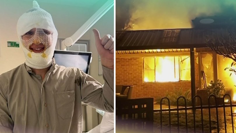 Justin Verduyn suffered burns after running back into a house fire in Ballajura, Perth.