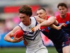 MELBOURNE, AUSTRALIA - AUGUST 08: Jye Amiss of the Dockers in action during the round 22 AFL match between Melbourne Demons and Fremantle Dockers at Melbourne Cricket Ground on August 08, 2026 in Melbourne, Australia. (Photo by Graham Denholm/AFL Photos via Getty Images)