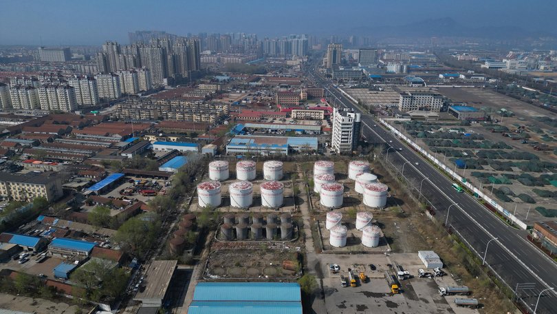 Oil storage tanks at China’s Yantai port in April, 2026.