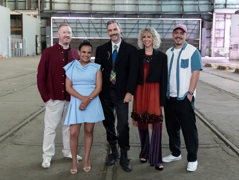 Luke McGregor, Miranda Tapsell, Robert Wellington, Bree Pickering, and Abdul Abdullah in Portrait Artist Of The Year.