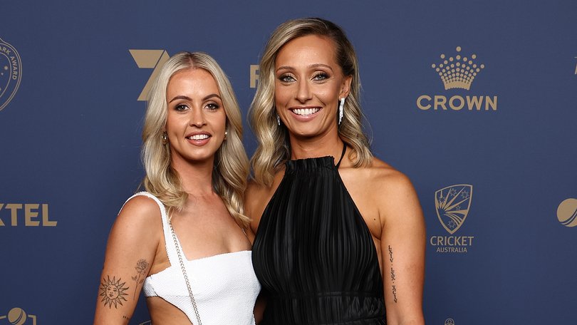 Monica Wright and Ashleigh Gardner attending the 2025 Cricket Australia Awards in Melbourne.