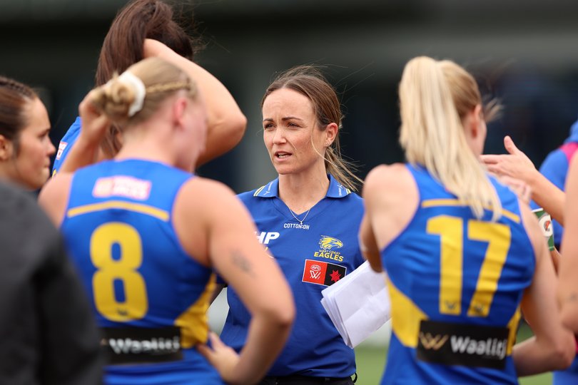 Daisy Pearce, Senior Coach of the Eagles during the AFLW Round 8 match between West Coast Eagles and Collingwood Magpies.