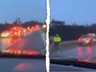 A giant pothole on a major Australian road has damaged dozens of cars, leaving drivers stranded in wild winter weather.