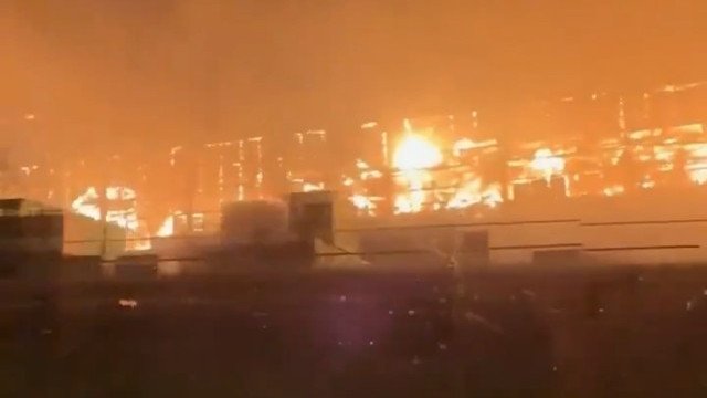 Social media footage appeared to show an oil refinery in Nizhnekamsk ablaze.