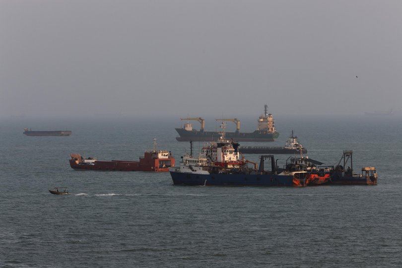 Ships anchored in the Strait of Hormuz this week.