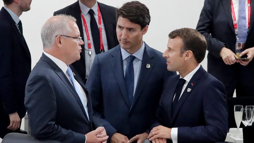Scott Morrison with former Canadian PM Justin Trudeau and Emmanuel Macron in 2019.