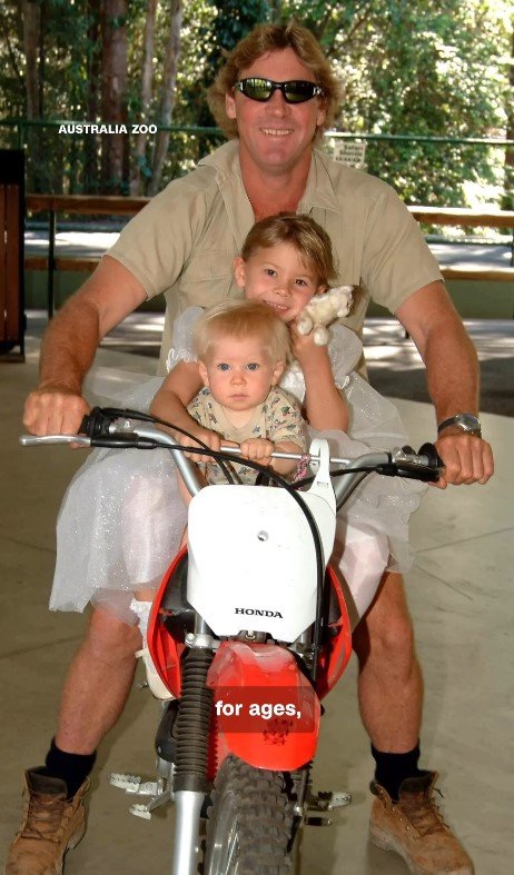 Bindi and Robert on Steve Irwin's motorcycle.