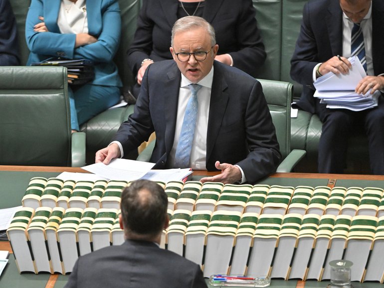 Prime Minister Anthony Albanese and Leader of the Opposition Angus Taylor during Question Time in the House of Representatives at Parliament House in Canberra, Wednesday, August 12, 2026. 