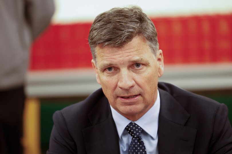 The Leader of the Opposition Angus Taylor speaks in a meeting at Parliament House on August 12, 2026.