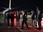  President Donald Trump  disembarks from Air Force One, after he had secretly reboarded it at Royal Air Force Mildenhall in the United Kingdom on July 8.