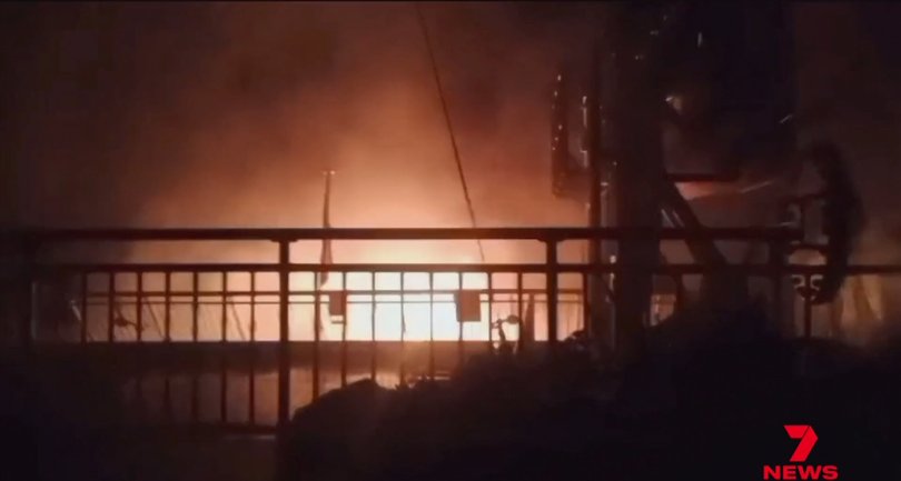 The fire erupted on the passenger ferry.