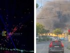 Russian air defences launch against Ukraine's wave of strikes on the stragegically vital port of Novorossiysk, left, and the aftermath of the attack on the streets, right.