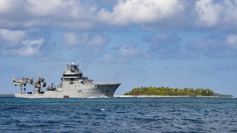New Zealand’s HMNZS Manawanui arrives in Funafuti Lagoon, Tuvalu, in 2022.
