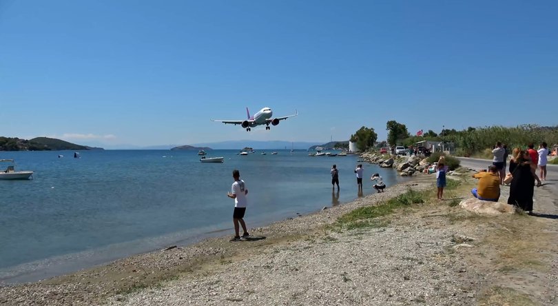 Greece's Skiathos International Airport is known among plane-watchers, who often gather on the nearby beach.